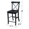 International Concepts X-Back Counter Height Stool, 24" Seat Height, Black S46-6132